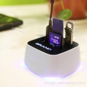USB Hub Card Reader with LED Light, Can Engrave with Logo for Promotions